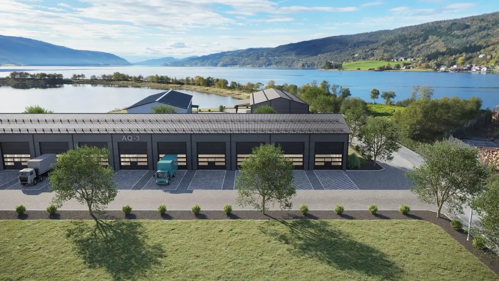 High-quality 3D architectural exterior visualization of a modern residential house featuring a contemporary facade, landscaped garden, outdoor swimming pool, paved driveway and lush greenery. The architectural visualization presents a realistic eye-level perspective with natural daylight, detailed materials and a tranquil residential landscape.